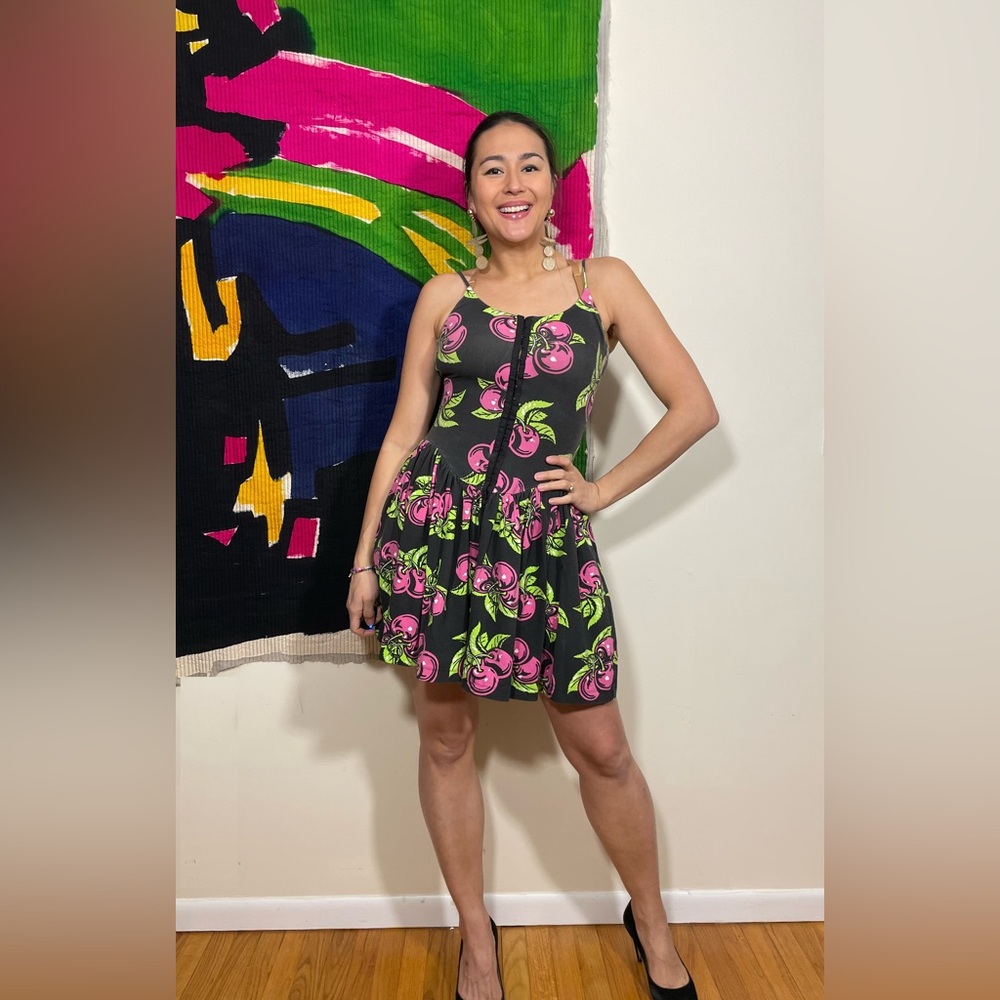 Vintage 90s Betsey Johnson Cherry Print Skater dress